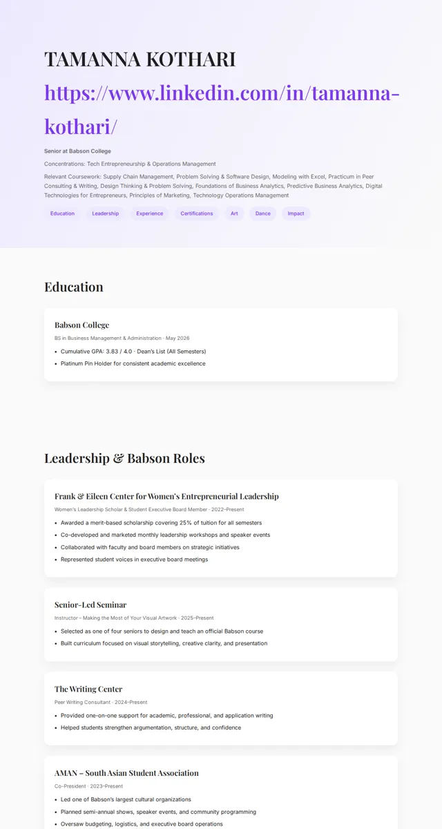 Tamanna's website